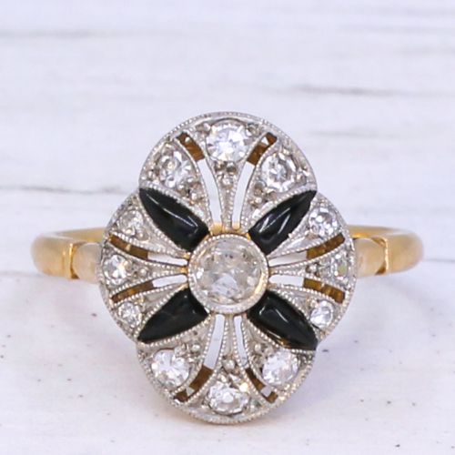 fig 1. Antique Old Cut Diamond & Onyx Ring, circa 1910