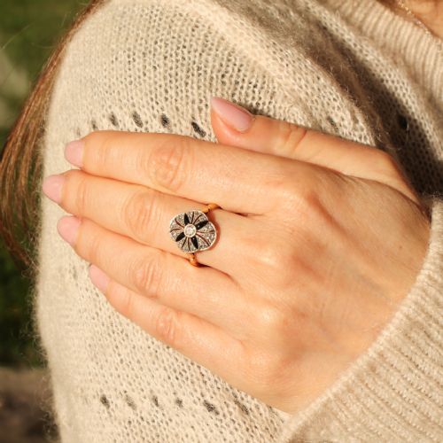 fig 2. Antique Old Cut Diamond & Onyx Ring, circa 1910