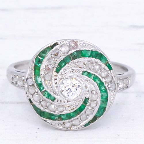 fig 2. Art Deco Emerald & Diamond Swirl Ring, circa 1920