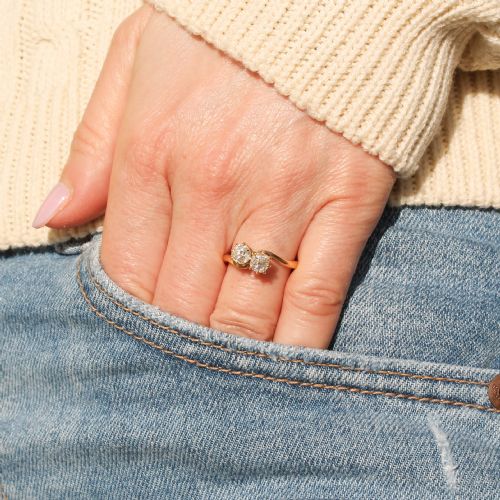 fig 1. Antique 1.20 Carat Old Cut Diamond Toi et Moi Ring, circa 1910