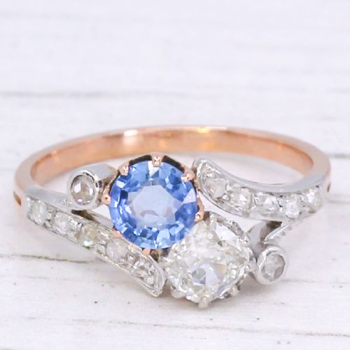 fig 2. Belle Epoque Sapphire & Old Cut Diamond Crossover Ring, circa 1910
