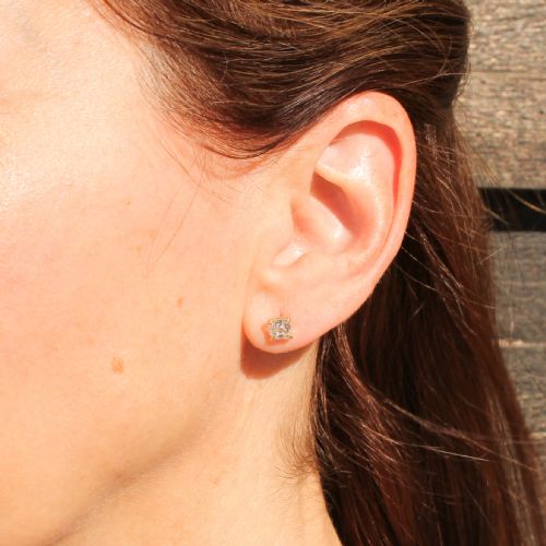 fig 1. 1.01 Carat Old Mine Cut Diamond Stud Earrings, 18k Gold