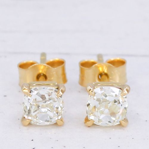 fig 2. 1.01 Carat Old Mine Cut Diamond Stud Earrings, 18k Gold