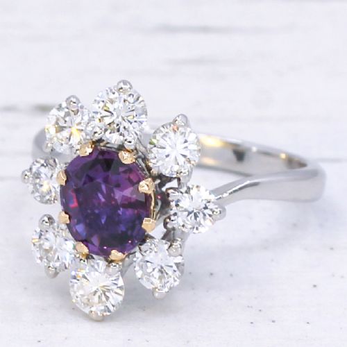 Vintage 1.01 Carat Unheated Sapphire & Diamond Cluster Ring