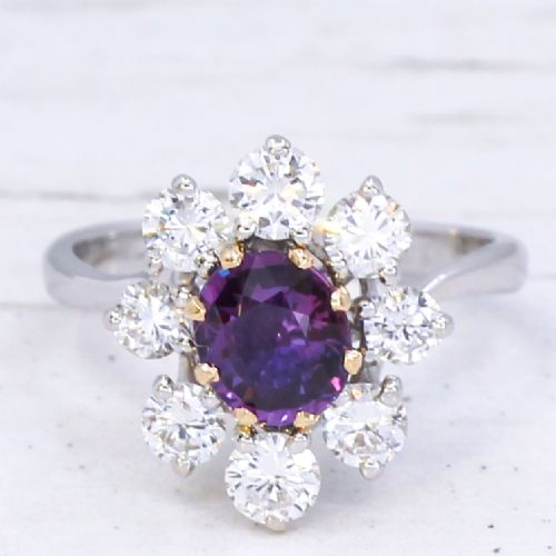 fig 2. Vintage 1.01 Carat Unheated Sapphire & Diamond Cluster Ring