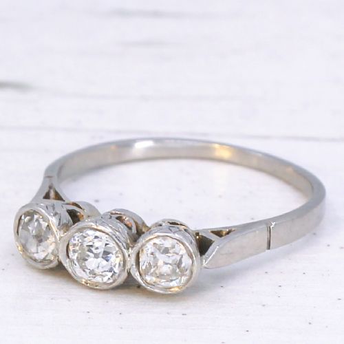 Antique 0.78 Carat Old Cut Diamond Trilogy Ring, Circa 1910