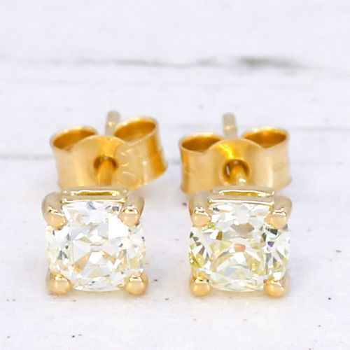 fig 2. 1.06 Carat Old Mine Cut Diamond Stud Earrings, 18k Gold