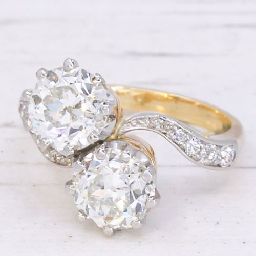 Vintage 3.47 Carat Old European Cut Diamond Toi Et Moi Ring, Circa 1935