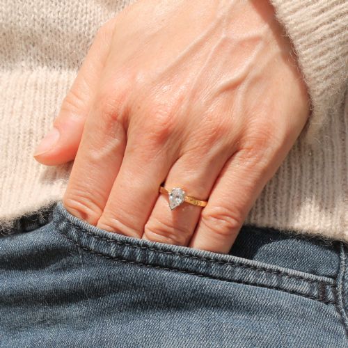 fig 1. Vintage 0.59 Carat Old Pear Cut Diamond Engagement Ring, circa 1920