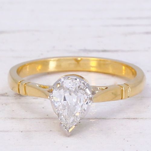 fig 2. Vintage 0.59 Carat Old Pear Cut Diamond Engagement Ring, circa 1920