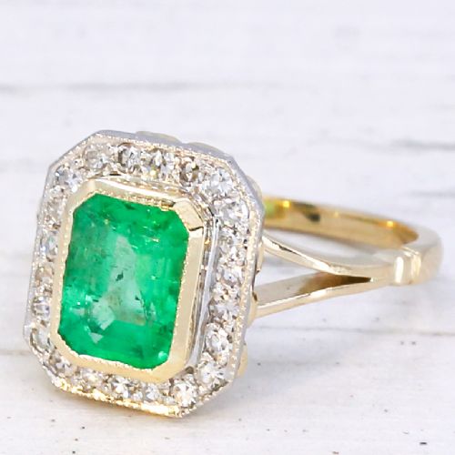 Vintage 1.64 Carat Minor Oil Colombian Emerald & Diamond Ring, Circa 1950