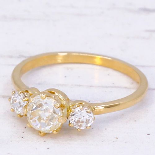 Antique 0.96 Carat Old Cut Diamond Three Stone Ring, Circa 1910