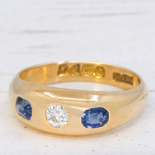 Antique Old Cut Diamond & Sapphire Gypsy Ring, dated 1913