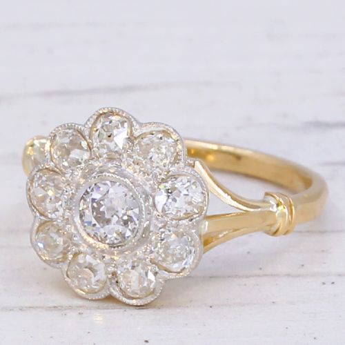 Antique 1.00 Carat Old Cut Diamond Cluster Ring, Circa 1910