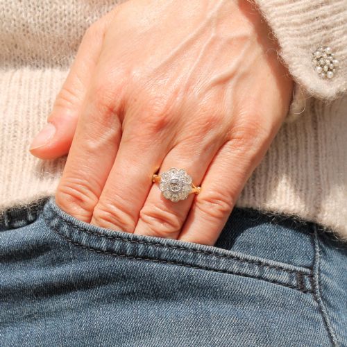 fig 1. Antique 1.00 Carat Old Cut Diamond Cluster Ring, circa 1910