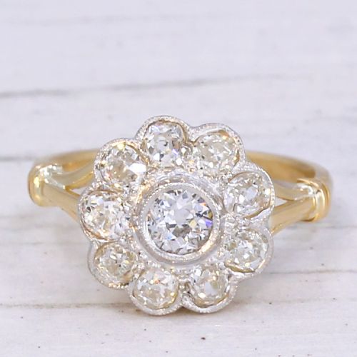 fig 2. Antique 1.00 Carat Old Cut Diamond Cluster Ring, circa 1910