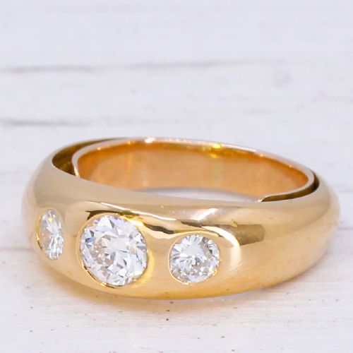 VINTAGE 084 CARAT OLD CUT DIAMOND THREE STONE GYPSY RING CIRCA 1950
