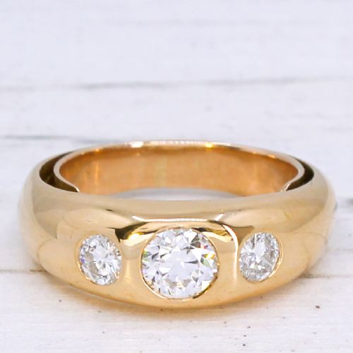 VINTAGE 084 CARAT OLD CUT DIAMOND THREE STONE GYPSY RING CIRCA 1950 - ADDITIONAL PHOTO 2