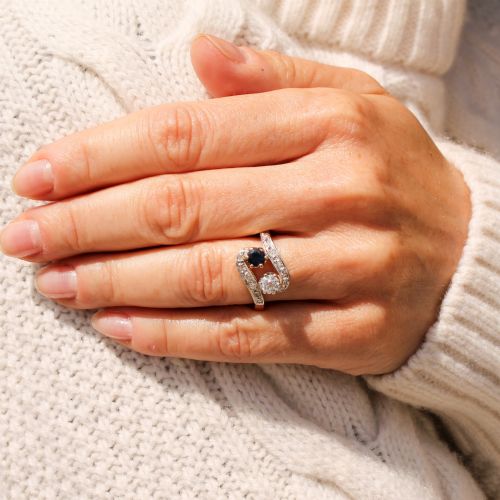 fig 1. Vintage 0.50 Carat Sapphire & 0.30 Carat Diamond Ring, circa 1950