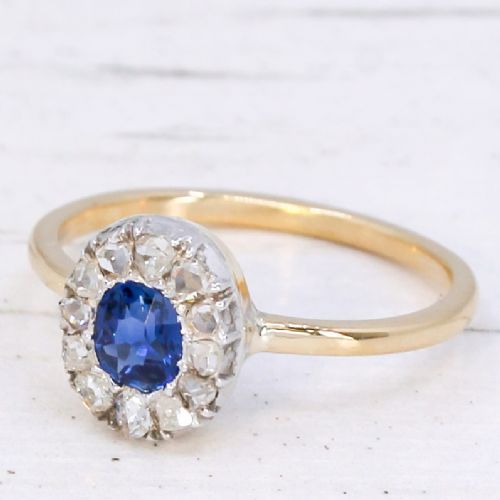 ANTIQUE 035 CARAT SAPPHIRE ROSE CUT DIAMOND CLUSTER RING CIRCA 1890
