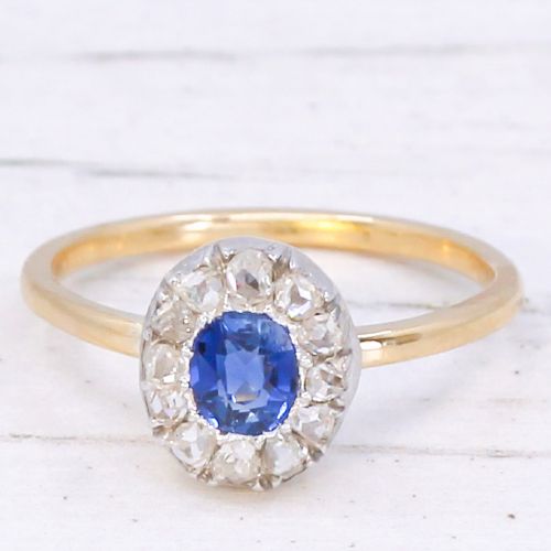 ANTIQUE 035 CARAT SAPPHIRE ROSE CUT DIAMOND CLUSTER RING CIRCA 1890 - ADDITIONAL PHOTO 2