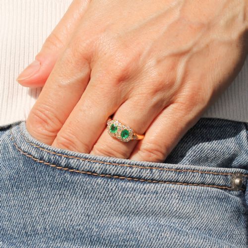 VICTORIAN 070 CARAT COLOMBIAN EMERALD DIAMOND DOUBLE CLUSTER RING CIRCA 1900 - ADDITIONAL PHOTO 1