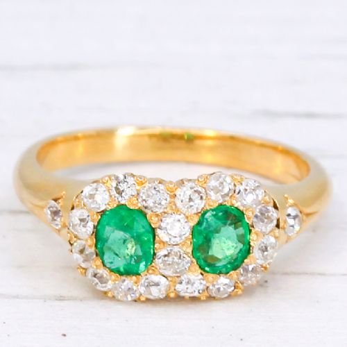 VICTORIAN 070 CARAT COLOMBIAN EMERALD DIAMOND DOUBLE CLUSTER RING CIRCA 1900 - ADDITIONAL PHOTO 2