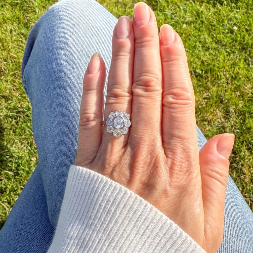 VINTAGE 280 CARAT OLD CUT DIAMOND CLUSTER RING CIRCA 1940 - ADDITIONAL PHOTO 5