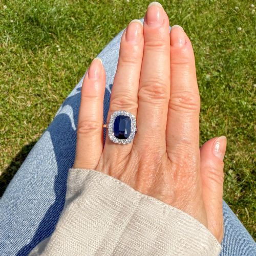 VINTAGE 632 CARAT UNHEATED SAPPHIRE DIAMOND RING CIRCA 1955 - ADDITIONAL PHOTO 1