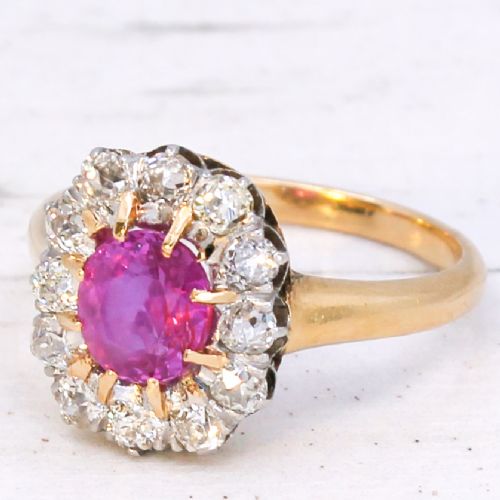 ANTIQUE 115 CARAT UNHEATED BURMESE PINK SAPPHIRE DIAMOND RING CIRCA 1900