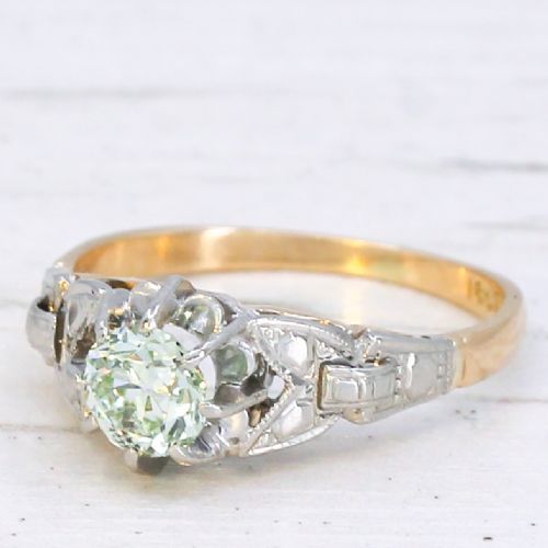 VINTAGE 040 CARAT LIGHT GREEN OLD EUROPEAN CUT DIAMOND RING CIRCA 1930