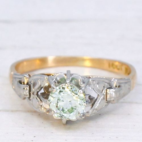 VINTAGE 040 CARAT LIGHT GREEN OLD EUROPEAN CUT DIAMOND RING CIRCA 1930 - ADDITIONAL PHOTO 2