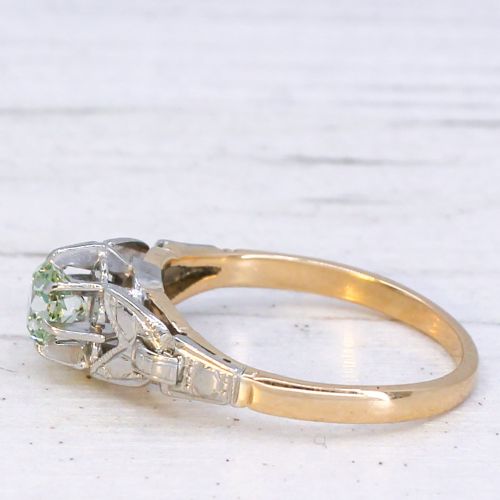 VINTAGE 040 CARAT LIGHT GREEN OLD EUROPEAN CUT DIAMOND RING CIRCA 1930 - ADDITIONAL PHOTO 3
