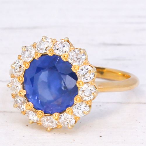 ANTIQUE UNHEATED BURMESE SAPPHIRE OLD CUT DIAMOND RING CIRCA 1910