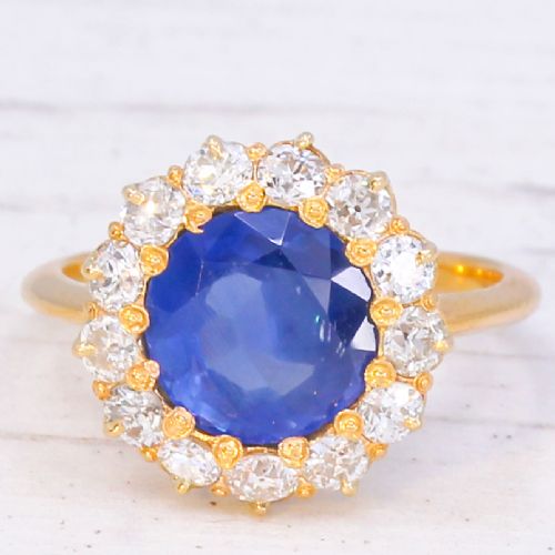 ANTIQUE UNHEATED BURMESE SAPPHIRE OLD CUT DIAMOND RING CIRCA 1910 - ADDITIONAL PHOTO 2