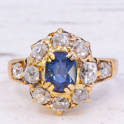VINTAGE UNHEATED SAPPHIRE OLD CUT DIAMOND CLUSTER RING CIRCA 1900 - ADDITIONAL PHOTO 2