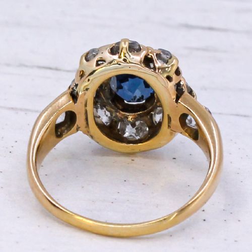VINTAGE UNHEATED SAPPHIRE OLD CUT DIAMOND CLUSTER RING CIRCA 1900 - ADDITIONAL PHOTO 4