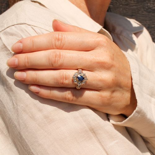 VINTAGE UNHEATED SAPPHIRE OLD CUT DIAMOND CLUSTER RING CIRCA 1900 - ADDITIONAL PHOTO 6