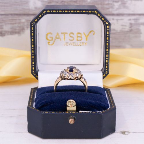 VINTAGE UNHEATED SAPPHIRE OLD CUT DIAMOND CLUSTER RING CIRCA 1900 - ADDITIONAL PHOTO 8