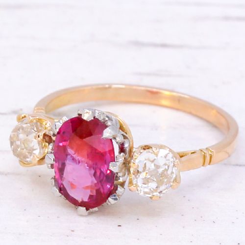 ANTIQUE 140 CARAT UNHEATED RUBY OLD CUT DIAMOND RING CIRCA 1910