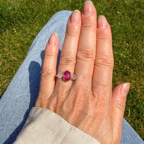 ANTIQUE 140 CARAT UNHEATED RUBY OLD CUT DIAMOND RING CIRCA 1910 - ADDITIONAL PHOTO 5