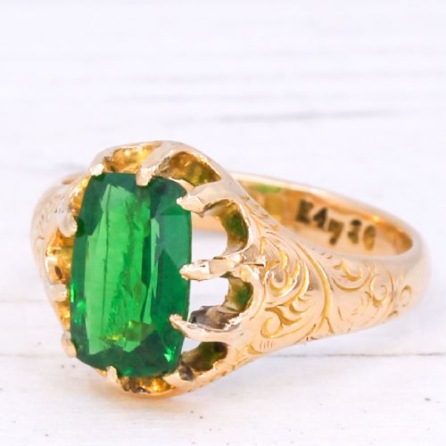 Antique 2.65 Carat Tsavorite Solitaire Ring, Dated 1919