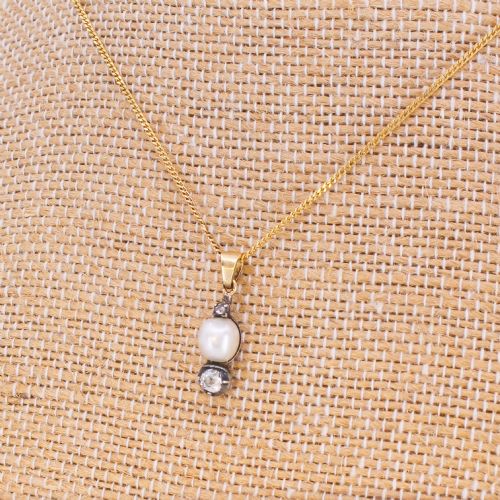 Antique Natural Pearl & Diamond Pendant, Circa 1900