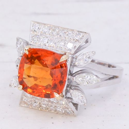 Vintage 3.45 Carat Orange Garnet & Diamond Cocktail Ring, circa 1965
