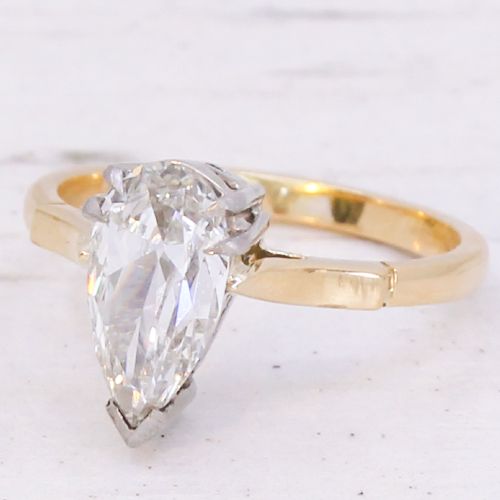 Vintage 1.50 Carat Old Pear Cut Diamond Solitaire Ring, circa 1930