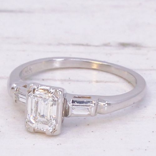 Vintage 0.50 Carat Emerald Cut Diamond Engagement Ring, circa 1940