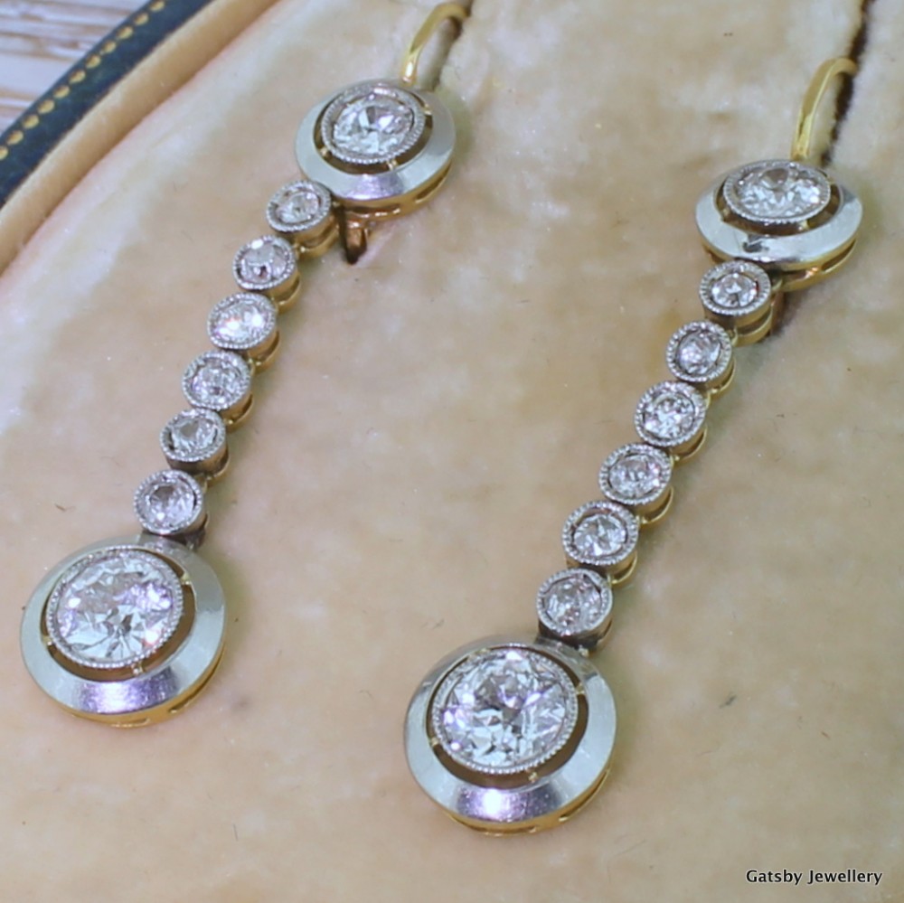 Edwardian 2.00 Carat Old Cut Diamond Drop Earrings, circa 1915
