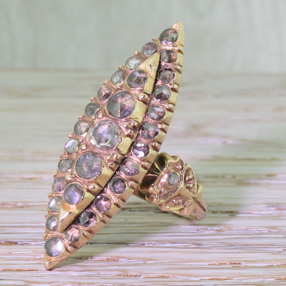 Victorian 2.00 Carat Rose Cut Diamond Navette Ring, circa 1870
