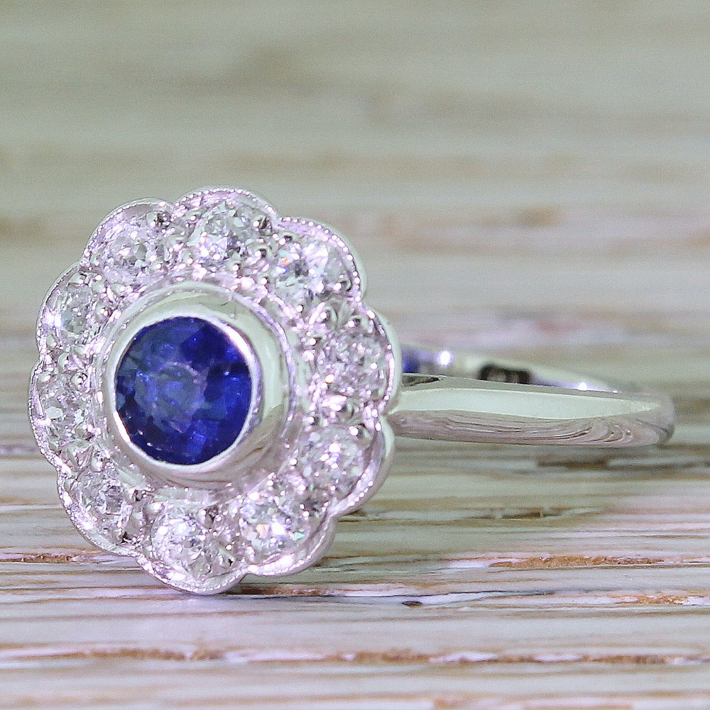 Art Deco 0.50 Carat Sapphire & 0.50 Carat Diamond Flower Cluster, circa 1925
