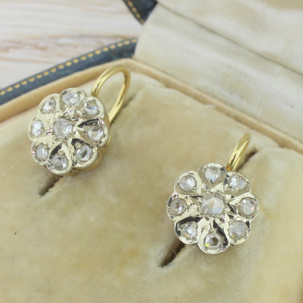 Victorian 0.60 Carat Rose Cut Diamond Cluster Earrings, circa 1890